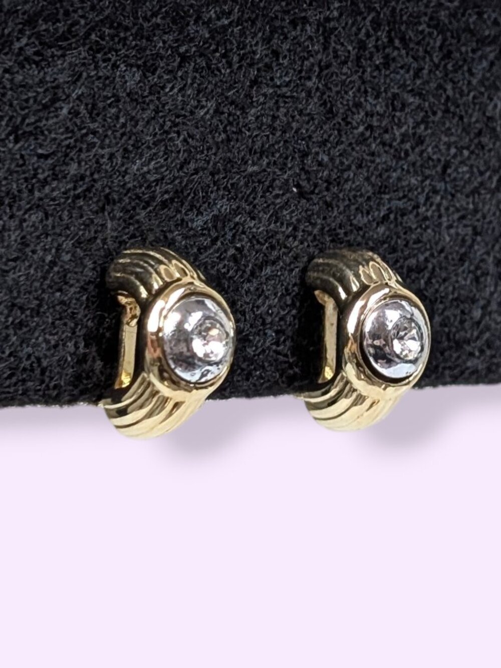 Vintage Bezel Set White Rhinestone Earrings